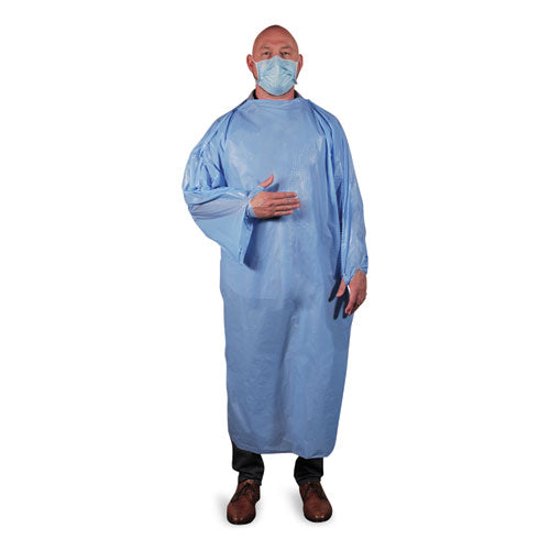 T-Style Isolation Gown, LLDPE, Large, Light Blue, 50/Carton-(HERTGOWNLP)