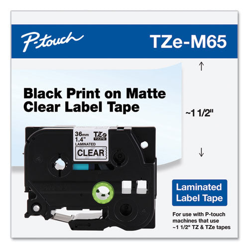 TZe Standard Adhesive Laminated Labeling Tape, 1.4" x 26.2 ft, White on Matte Clear-(BRTTZEM65)