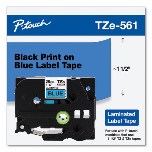 TZe Standard Adhesive Laminated Labeling Tape, 1.4" x 26.2 ft, Black on Blue-(BRTTZE561CS)