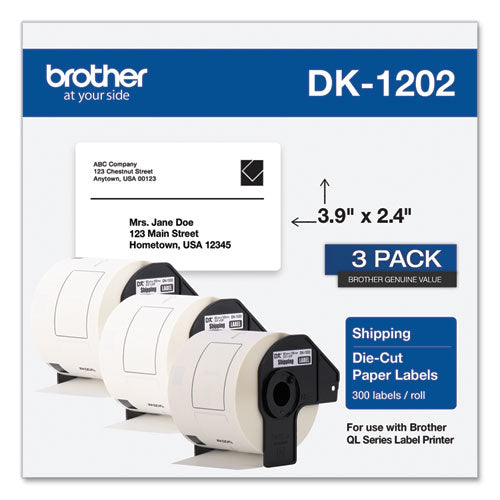 Die-Cut Shipping Labels, 2.4 x 3.9, White, 300 Labels/Roll, 3 Rolls/Pack-(BRTDK12023PK)