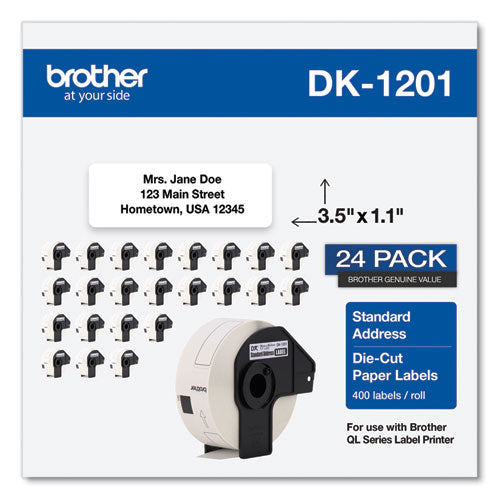 Die-Cut Address Labels, 1.1 x 3.5, White, 400 Labels/Roll, 24 Rolls/Pack-(BRTDK120124PK)