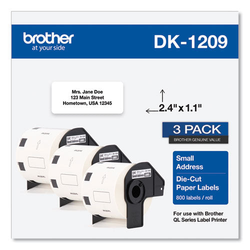 Die-Cut Address Labels, 1.1 x 2.4, White, 800 Labels/Roll, 3 Rolls/Pack-(BRTDK12093PK)