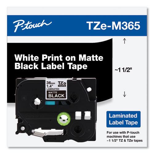TZe Standard Adhesive Laminated Labeling Tape, 1.4" x 26.2 ft, White on Matte Black-(BRTTZEM365)