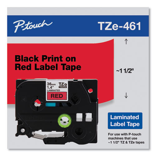 TZe Standard Adhesive Laminated Labeling Tape, 1.4" x 26.2 ft, Black on Red-(BRTTZE461CS)