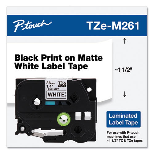 TZe Standard Adhesive Laminated Labeling Tape, 1.4" x 26.2 ft, Black on Matte White-(BRTTZEM261)