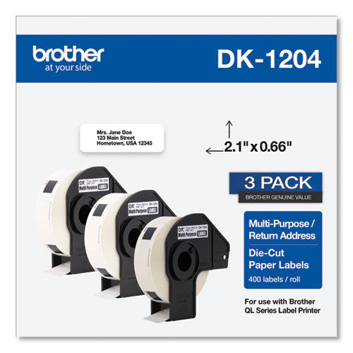 Die-Cut Multipurpose Labels, 0.66 x 3.4, White, 400 Labels/Roll, 3 Rolls/Pack-(BRTDK12043PK)