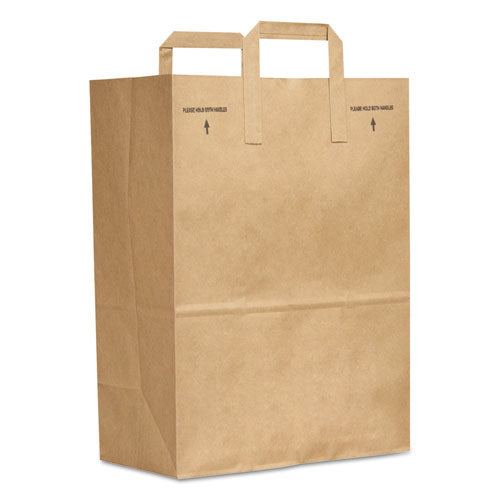 Grocery Paper Bags, Attached Handle, 30 lb Capacity, 1/6 BBL, 12 x 7 x 17, Kraft, 300 Bags-(BAGSK1670EZ300)