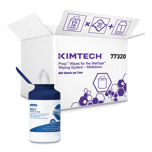 WetTask System Prep Wipers for Bleach/Disinfectants/Sanitizers Hygienic Enclosed System Refills, w/Canister, 55/Rl,12 Roll/Ct-(KCC7732005)