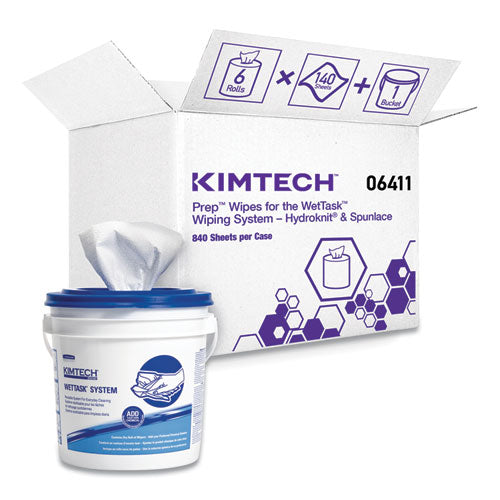 Critical Clean Wipers for Bleach, Disinfectants, Sanitizers WetTask Customizable Wet Wiping System, w/Bucket, 140/Roll, 6/CT-(KCC0641103)