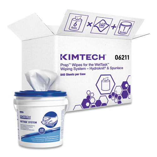 Power Clean Wipers for Disinfectants, Sanitizers,Solvents WetTask Customizable Wet Wipe System, 140/Roll, 6 Rolls/1 Bucket/CT-(KCC0621102)