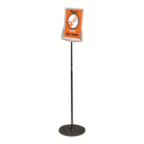 Sherpa Infobase Sign Stand, Acrylic/Metal, 40" to 60" High, Gray-(DBL558957)