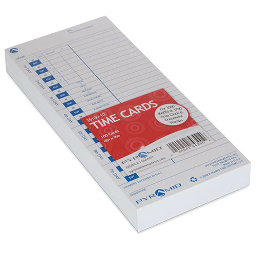 Time Clock Cards for Pyramid Technologies 3000, One Side, 4 x 9, 100/Pack-(PTI3510010)