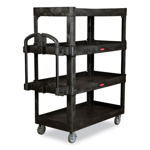 Heavy-Duty Ergo Utility Cart, Plastic, 4 Shelves, 700 lb Capacity, 24.35" x 54.1" x 62.4", Black-(RCP2128657)