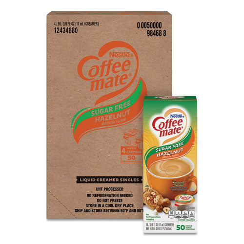 Liquid Coffee Creamer, Sugar Free Hazelnut, 0.38 oz Mini Cups, 50/Box, 4 Boxes/Carton-(NES98468CT)