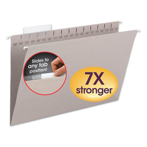 TUFF Hanging Folders with Easy Slide Tab, Legal Size, 1/3-Cut Tabs, Steel Gray, 18/Box-(SMD64093)