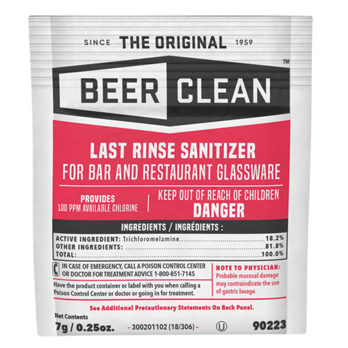 Beer Clean Last Rinse Glass Sanitizer, Powder, 0.25 oz Packet, 100/Carton-(DVO90223)