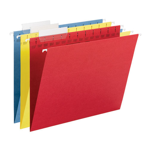 TUFF Hanging Folders with Easy Slide Tab, Letter Size, 1/3-Cut Tabs, Assorted Colors, 15/Box-(SMD64040)
