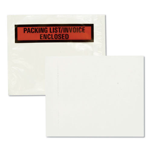 Self-Adhesive Packing List Envelope, Top-Print Front: Packing List/Invoice Enclosed, 4.5 x 5.5, Clear/Orange, 100/Box-(QUA46894)