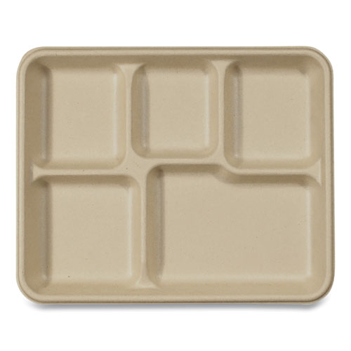 Fiber Trays, School Tray, 5-Compartments, 8.5 x 10.5 x 1, Natural, Paper, 400/Carton-(WORTRSCUF)