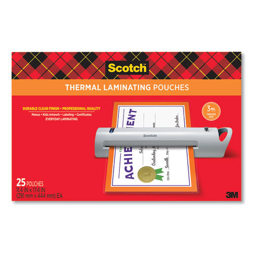 Laminating Pouches, 3 mil, 11.5" x 17.5", Gloss Clear, 25/Pack-(MMMTP385625)