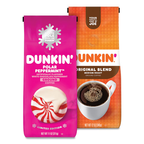 Original Blend Coffee, Dunkin Original/Polar Peppermint, 12 oz/11 oz Bag, 2/Pack, Ships in 1-3 Business Days-(GRR30700308)