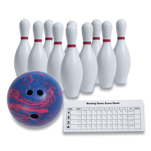 Bowling Set, Plastic/Rubber, White, 10 Bowling Pins, 1 Bowling Ball-(CSIBPSET)