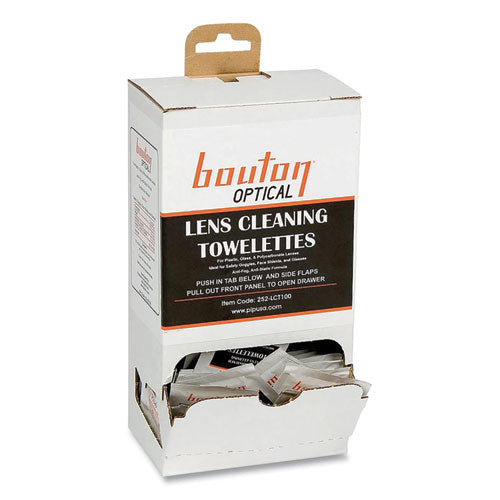 Optical Lens Cleaning Towelettes, Individually Wrapped in Dispenser Box, 100/Box-(BOU252LCT100)
