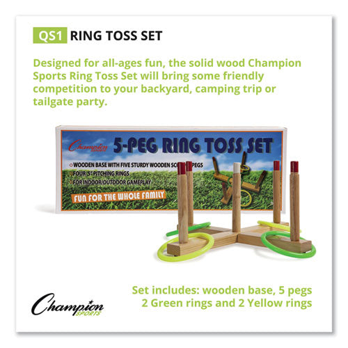 Ring Toss Set, Plastic/Wood, Assorted Colors, 5 Pegs, 4 Rings-(CSIQS1)