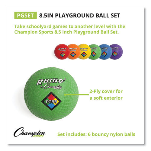 Playground Ball Set, 8.5" Diameter, Assorted Colors, 6/Set-(CSIPGSET)