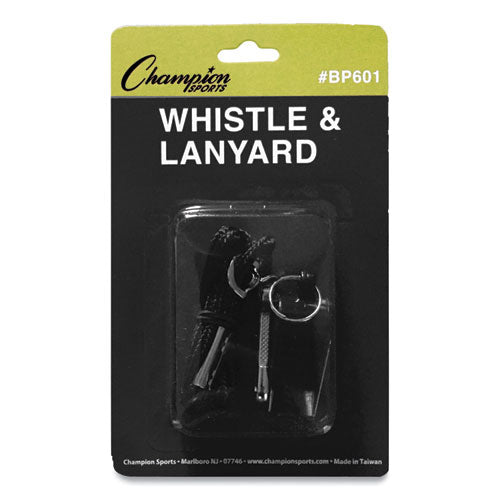 Sports Whistle with Black Nylon Lanyard, Plastic, Black, Dozen-(CSIBP601)