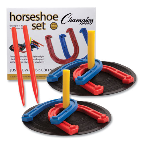 Indoor/Outdoor Rubber Horseshoe Set, 4 Rubber Horseshoes, 2 Rubber Mats, 2 Plastic Dowels-(CSIIHS1)