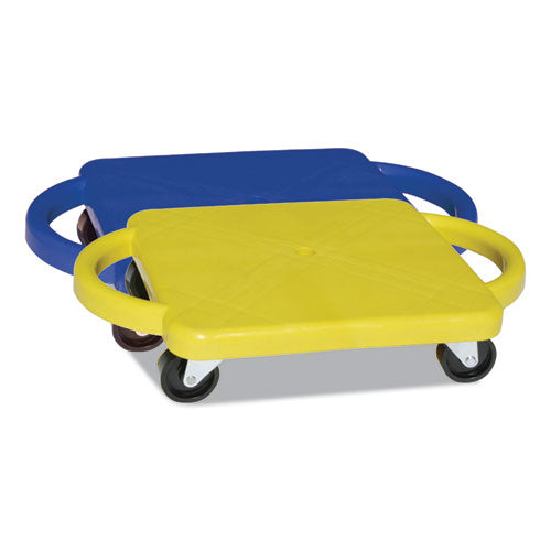 Scooter with Handles, Blue/Yellow, 4 Rubber Swivel Casters, Plastic, 12 x 12-(CSIPGH12)