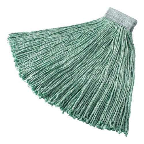 Non-Launderable Cotton/Synthetic Cut-End Wet Mop Heads, 24 oz, Green, 5" White Headband-(RCPF13700GR00)