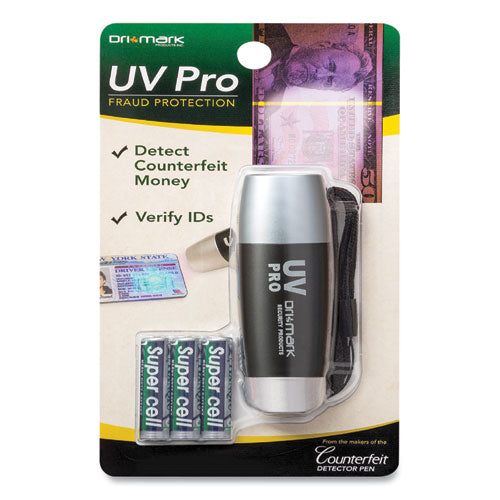 UV Pro Ultraviolet Counterfeit Detecto, UV Light Watermark, U.S. Most Foreign Currencies, 7.28 x 3.74 x 4.21, Black/Silver-(DRIUVPROPLUSB)