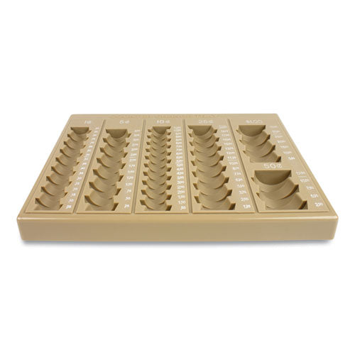 Plastic Coin Tray, 6 Compartments, Stackable, 7.75 x 10 x 1.5, Tan-(CNK500025)