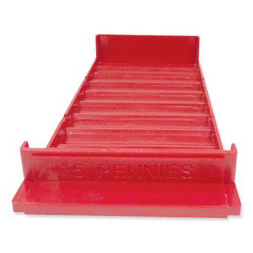 Stackable Plastic Coin Tray, Pennies, 10 Compartments, Stackable, 3.75 x 11.5 x 1.5, Red, 2/Pack-(CNK560560)