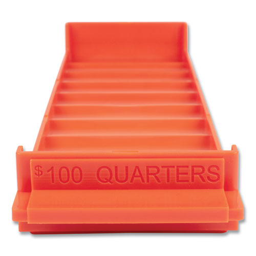 Stackable Plastic Coin Tray, Quarters, 10 Compartments, Stackable, 3.75 x 11.5 x 1.5, Orange, 2/Pack-(CNK560563)