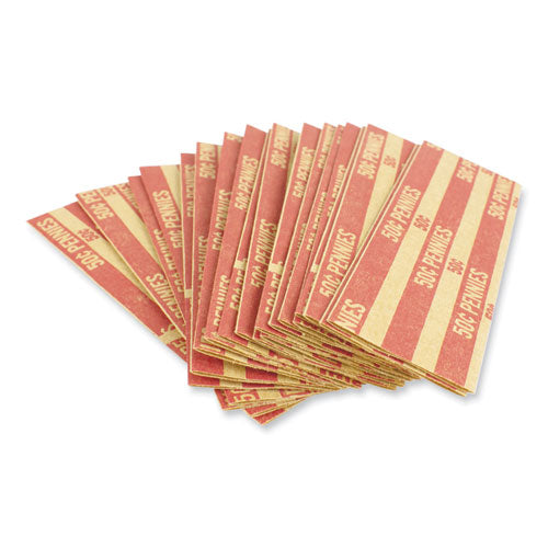 Flat Tubular Coin Wrap, Pennies, $0.50, Red, 1,000/Box-(CNK560042)