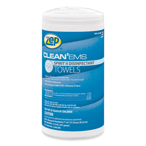 CleanEms Spirit II Towels, 1-Ply, 8 x 7, Citrus, White, 80/Canister, 6 Canisters/Carton-(ZPP650880)