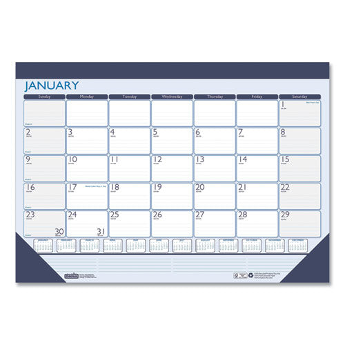 Recycled Contempo Desk Pad Calendar, 22 x 17, White/Blue Sheets, Blue Binding, Blue Corners, 12-Month (Jan to Dec): 2023-(HOD151)