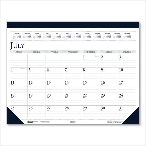 Recycled Academic Desk Pad Calendar, 18.5 x 13, White/Blue Sheets, Blue Binding/Corners, 14-Month (July to Aug): 2022 to 2023-(HOD1556)