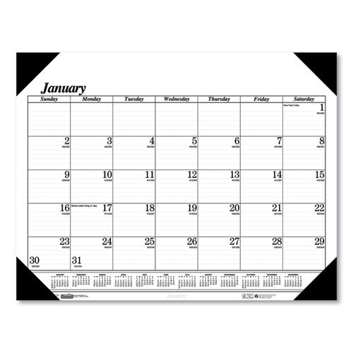 Recycled One-Color Dated Monthly Desk Pad Calendar, 18.5 x 13, White Sheets, Black Binding/Corners,12-Month (Jan-Dec): 2023-(HOD0124)