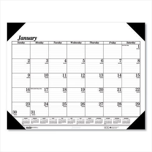 Recycled One-Color Refillable Monthly Desk Pad Calendar, 22 x 17, White Sheets, Black Binding/Corners,12-Month(Jan-Dec): 2023-(HOD124)