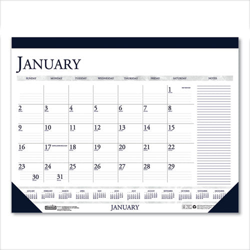 Recycled Two-Color Monthly Desk Pad Calendar with Notes Section, 18.5 x 13, Blue Binding/Corners, 12-Month (Jan-Dec): 2023-(HOD1646)