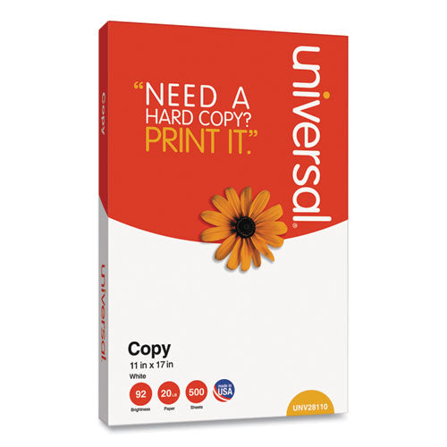 Copy Paper, 92 Bright, 20 lb Bond Weight, 11 x 17, White, 500 Sheets/Ream-(UNV28110RM)