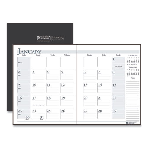 Recycled Ruled 14-Month Planner with Stitched Leatherette Cover, 11 x 8.5, Black Cover, 14-Month (Dec to Jan): 2022 to 2024-(HOD26002)