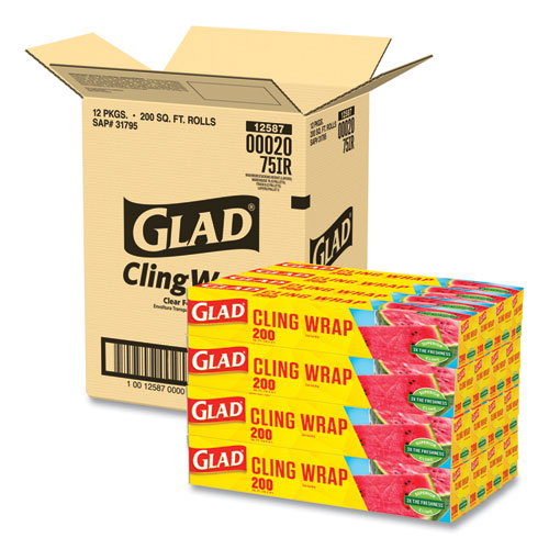 ClingWrap Plastic Wrap, 200 Square Foot Roll, Clear, 12 Rolls/Carton-(CLO00020CT)