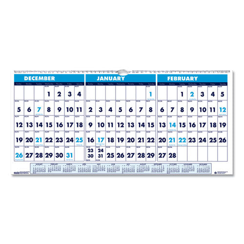Recycled Three-Month Format Wall Calendar, Horizontal Orientation, 17 x 8, White Sheets, 14-Month (Dec to Jan): 2022 to 2024-(HOD3647)