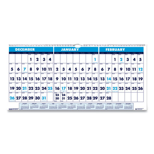 Recycled Three-Month Format Wall Calendar, Horizontal Orientation, 23.5 x 12, White Sheets, 14-Month (Dec-Jan): 2022-2024-(HOD3648)