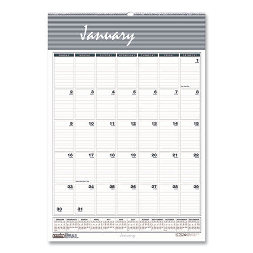 Bar Harbor Recycled Wirebound Monthly Wall Calendar, 12 x 17, White/Blue/Gray Sheets, 12-Month (Jan-Dec): 2023-(HOD332)